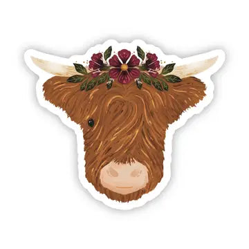 Floral Highland Cow Sticker